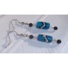Hand Painted Turquoise and Black wooden bead earrings