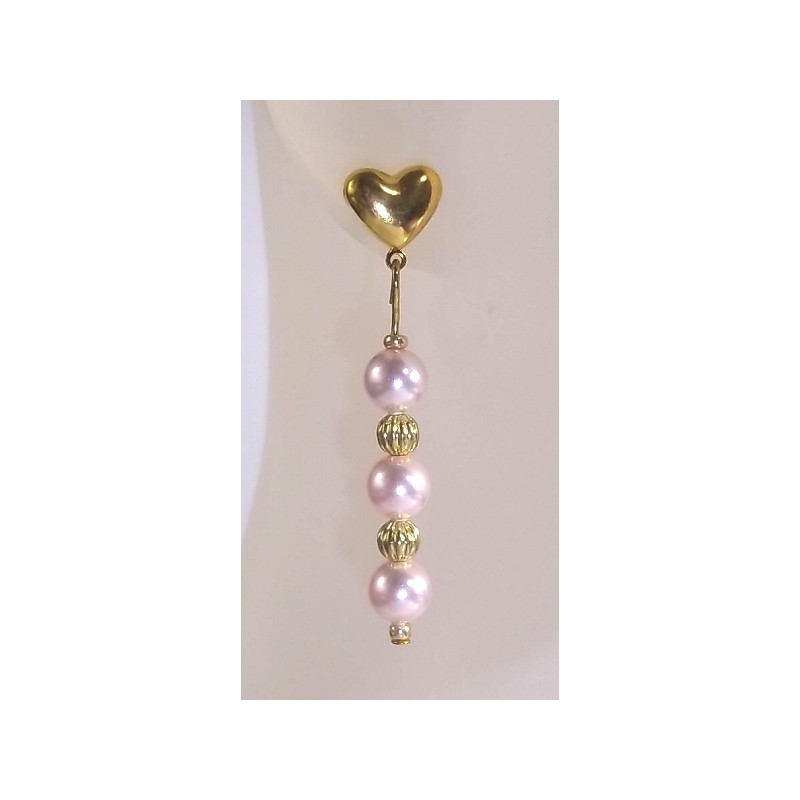 Lt. Pink Pearls and Gold beads on heart posts