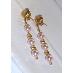 Lt. Pink Pearls and Gold beads on heart posts