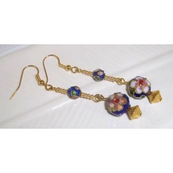 Blue Cloisonné Floral Earrings