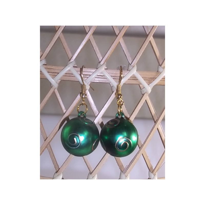 Green Christmas Ornament Ball Earrings