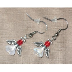 Red bead and Frosted White Bell Flower Angels