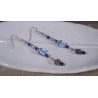 Light Blue Square glass bead and Tibetan Flower Earring Dangles