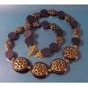 Black and Gold-tone Inlay Wooden Bead Necklace